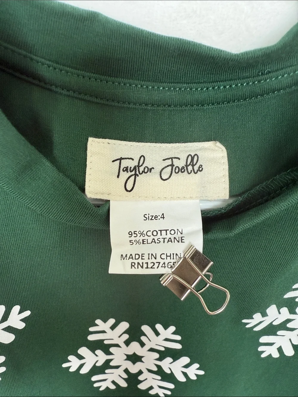 Taylor Joelle - Kids Dark Green Snowflake Short Sleeve Tee